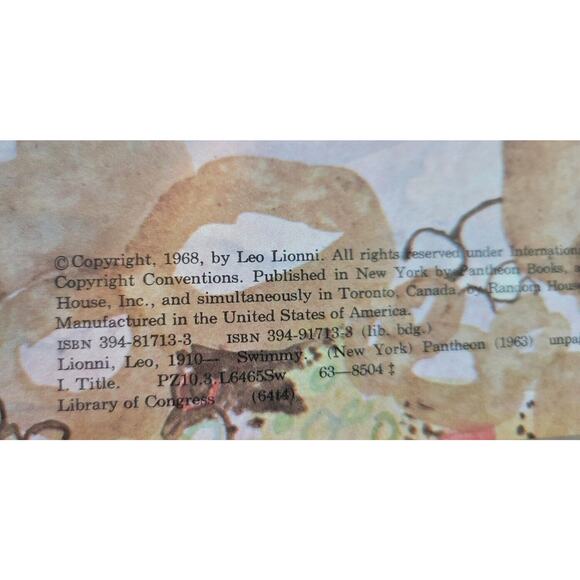 "SWIMMY" By Leo Lionni Pantheon Books NY 1968 Hardcover - Picture 3 of 8